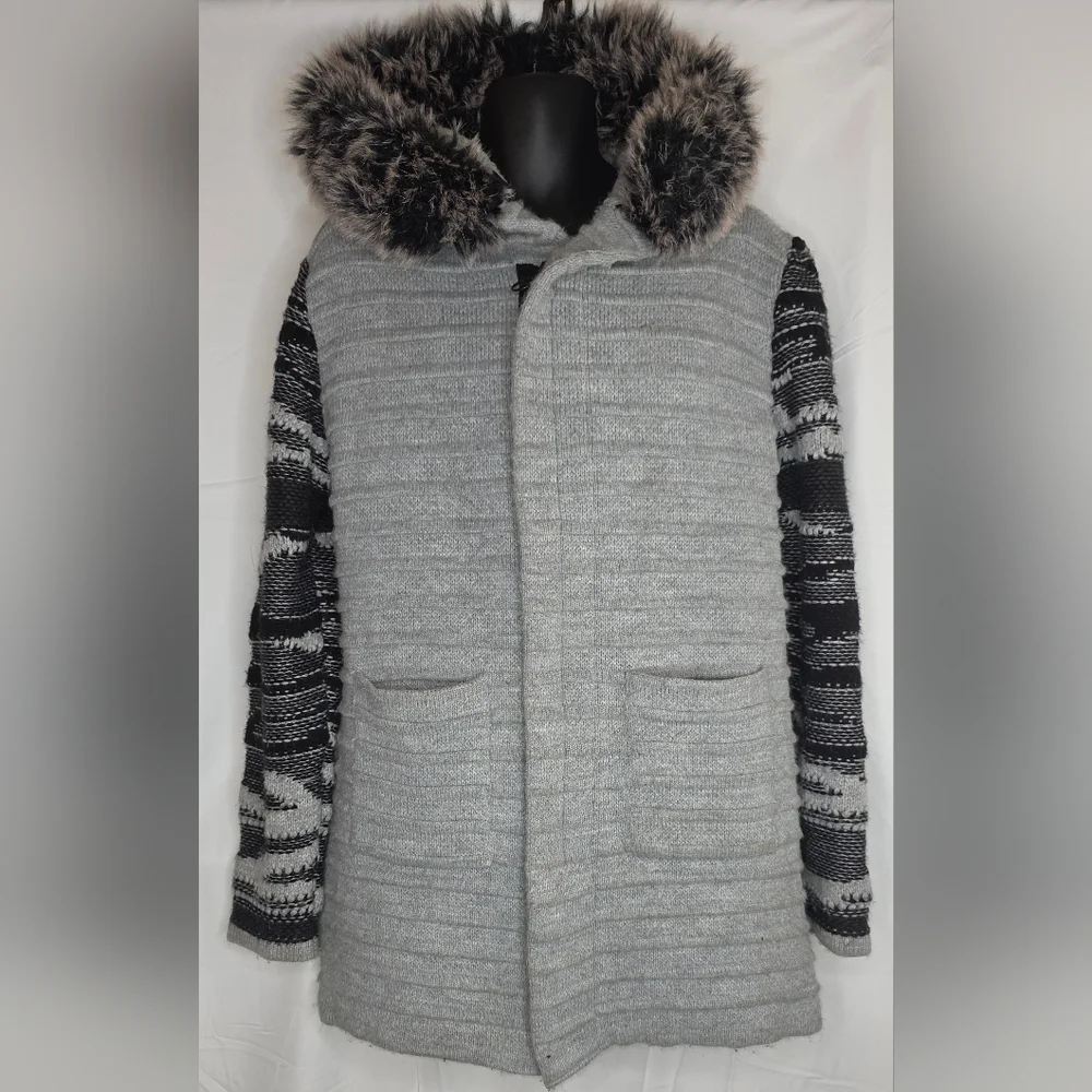 LCR Black Edition Gray Black Hooded Sweater Jacket Slim Size Large BW-3175